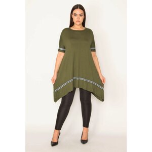 Şans Women's Plus Size Khaki Stripe Detailed Asymmetrical Tunic