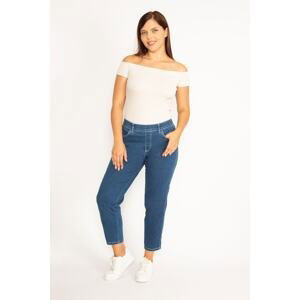 Şans Women's Plus Size Navy Blue Lycra Jeans With Pocket Stone Detail