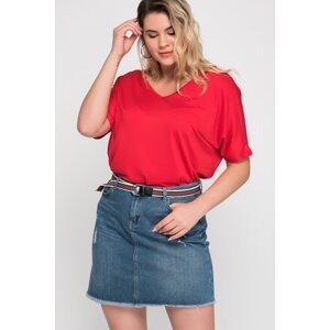 Şans Women's Plus Size Red Viscose Tunic With Low-Cut Back