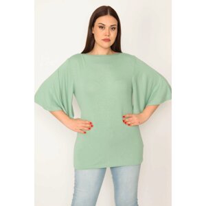 Şans Women's Plus Size Green Viscose Blouse with Flounce Sleeves