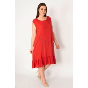 Şans Women's Plus Size Claret Red Viscose Dress With Frilled Hem
