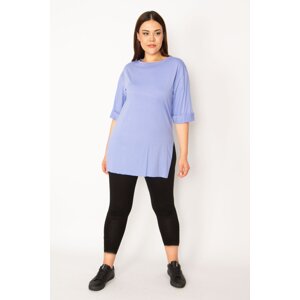 Şans Women's Plus Size Lilac Double Sleeves Blouse with Side Slits