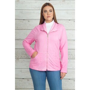 Şans Women's Plus Size Pink Wash Effect Front Zipper Pocket Unlined Sports Jacket