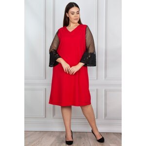 Şans Women's Plus Size Red Dress With Lace Detail