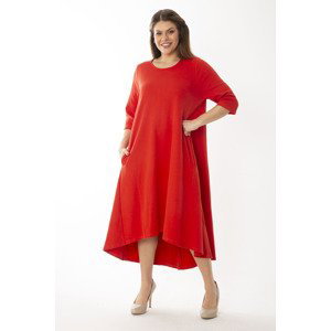 Şans Women's Plus Size Red Crew Neck Dress With Long Capri Sleeves In The Back
