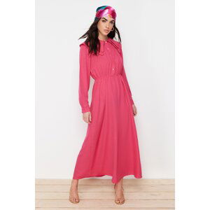 Trendyol Fuchsia Baby Collar Linen Look Woven Dress