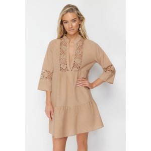 Trendyol Beige Mini Woven Lace Detail 100% Cotton Beach Dress