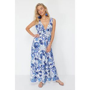 Trendyol Tropical Patterned Maxi Woven Backless Beach Dress