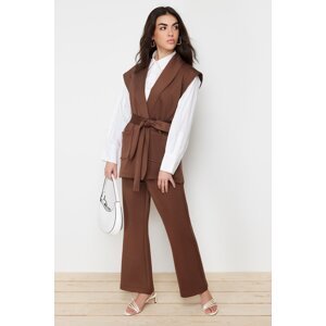 Trendyol Brown Belted Scuba Knitted Bottom Top Set