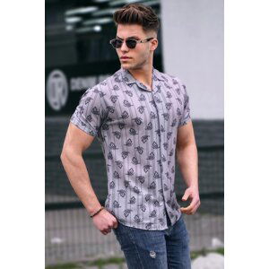 Madmext Gray Short Sleeve Patterned Men's Shirt