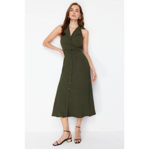 Trendyol Khaki Tie-Detailed Maxi Woven Shirt Dress