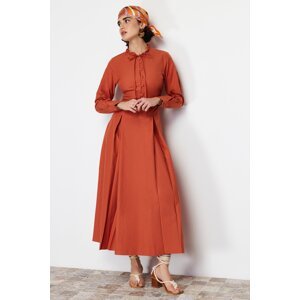 Trendyol Tile Collar Tie Detailed Buttoned Woven Dress