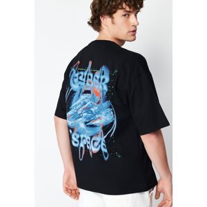 Trendyol Black Oversize/Wide-Fit Back Space Printed 100% Cotton T-shirt