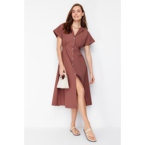 Trendyol Brown Waist Midi Woven Shirt Dress