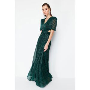 Trendyol Green Plain Fitted Knitted Evening Dress & Prom Dress