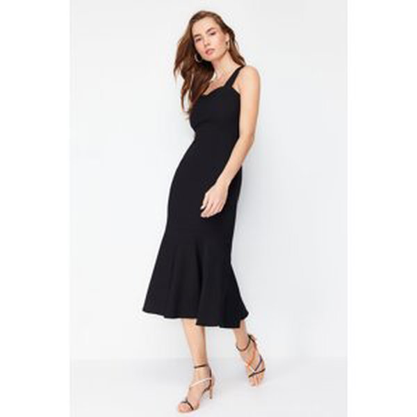 Trendyol Black Skirt Flounce Strap Midi Woven Dress