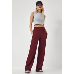 Happiness İstanbul Women's Burgundy High Waist Stretchy Tracksuit Pants