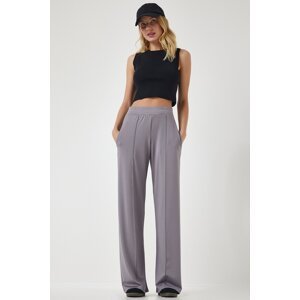Happiness İstanbul Women's Gray High Waist Stretchy Sweatpants