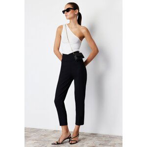 Trendyol Black Cigarette Ribbed Waist Detail Woven Trousers