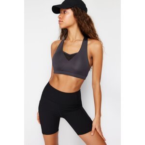 Trendyol Dark Anthracite Support/Sculpting Tulle Detail Weightlifting Neck Knitted Sports Bra