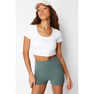 Trendyol White 2-Layer Crop Knitted Sports Top/Blouse with Pad Inside Sports Bra