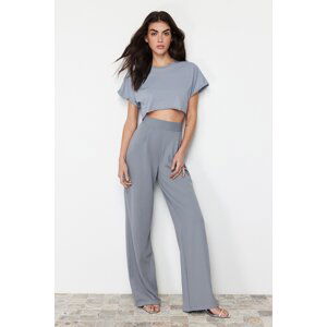 Trendyol Gray Pleated Wide Leg/Comfort Fit Trousers