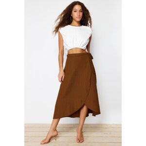 Trendyol Camel Double Breasted Closure Tie Detail Midi Woven Skirt