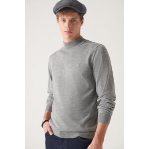 Avva Men's Gray Half Turtleneck Wool Blended Regular Fit Knitwear Sweater