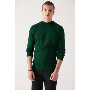 Avva Men's Green Half Turtleneck Wool Blended Regular Fit Knitwear Sweater