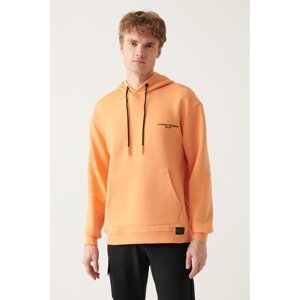 Avva Orange Oversized Hooded Collar Printed Unisex Sweatshirt