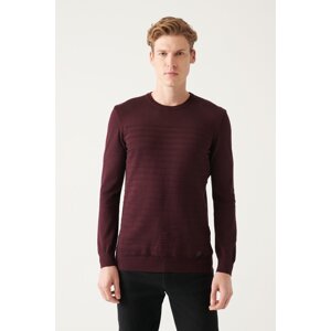 Avva Men's Burgundy Crew Neck Knit Detailed Cotton Regular Fit Knitwear Sweater