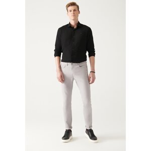 Avva Men's Light Gray Dobby 5-Pocket Slim Fit Slim Fit Canvas Stretch Trousers