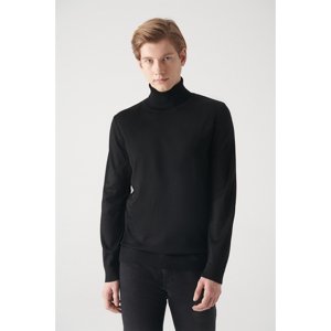 Avva Men's Black Full Turtleneck Wool Blended Regular Fit Knitwear Sweater