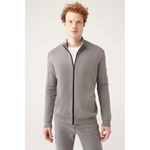 Avva Men's Gray High Neck Zippered Regular Fit Knitwear Cardigan