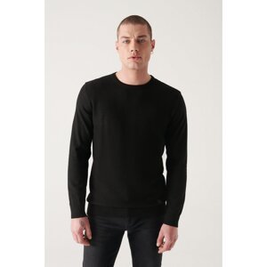 Avva Men's Black Crew Neck Cotton Front Textured Regular Fit Knitwear Sweater