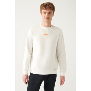 Avva White Crew Neck Printed Regular Fit Unisex Sweatshirt