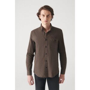 Avva Men's Brown Patterned Pocket 100% Cotton Regular Fit Shirt