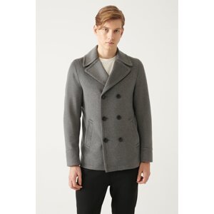 Avva Men's Anthracite Double Breasted Collar Wool Cuffed Comfort Fit Casual Coat