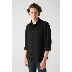 Avva Men's Black Faux Suede Comfort Fit Shirt with Snap fastener