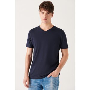 Avva Men's Navy Blue Ultrasoft V Neck Plain Regular Fit Modal T-shirt