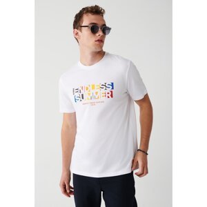 Avva Men's White Ultrasoft Crew Neck Color Printed Regular Fit T-shirt