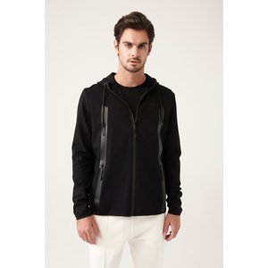 Avva Men's Black Interlock Fabric Hooded Collar Zipper Printed Regular Fit Sweatshirt