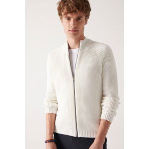 Avva Men's White High Neck Zippered Regular Fit Thessaloniki Cardigan