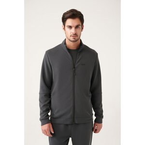 Avva Men's Anthracite Soft Touch High Collar Front Zippered Comfort Fit Relaxed Cut Sweatshirt