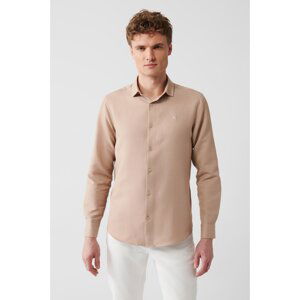 Avva Men's Beige Easy-to-Iron Classic Collar See-through Cotton Slim Fit Slim Fit Shirt