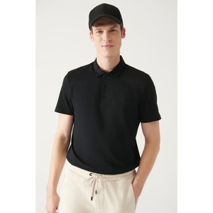 Avva Men's Black 100% Cotton Regular Fit 3 Button Roll-Up Polo T-shirt