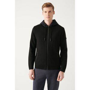 Avva Men's Black Wool Blended Hooded Zippered Regular Fit Cardigan Coat