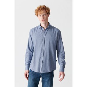 Avva Men's Blue Dobby Button Collar Comfort Fit Shirt