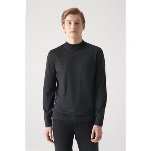 Avva Men's Anthracite Half Turtleneck Wool Blended Regular Fit Knitwear Sweater
