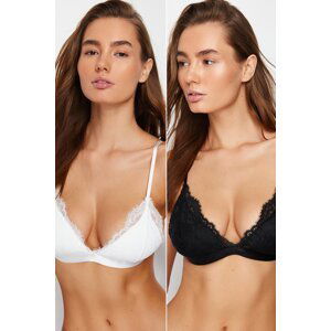 Trendyol Black-White 2-Pack Lace Rope Strap Covered Bralette Knitted Bra